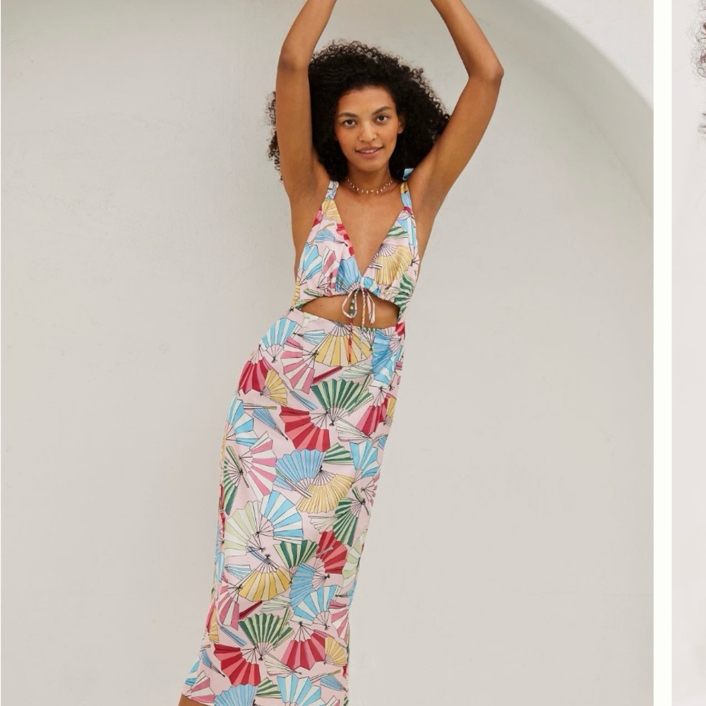 Backless Tropical Fan-Print Maxi Dress - Multicolor